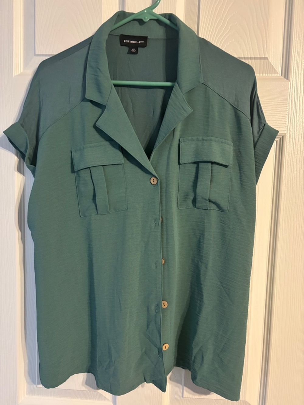 Fortune + Ivy Teal Short-Sleeve Button-Front Shirt